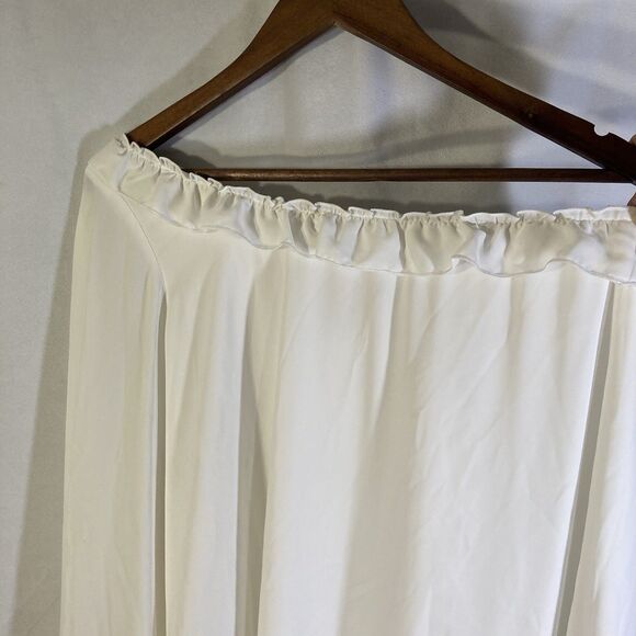 SHOW ME YOUR MUMU white one shoulder wide sleeve ruffled flounce hem top M - Picture 6 of 15